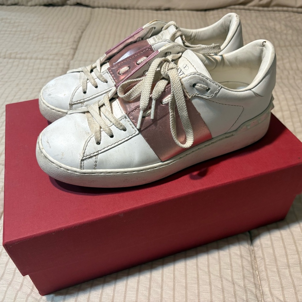 Valentino Garavani White and Pink Sneakers